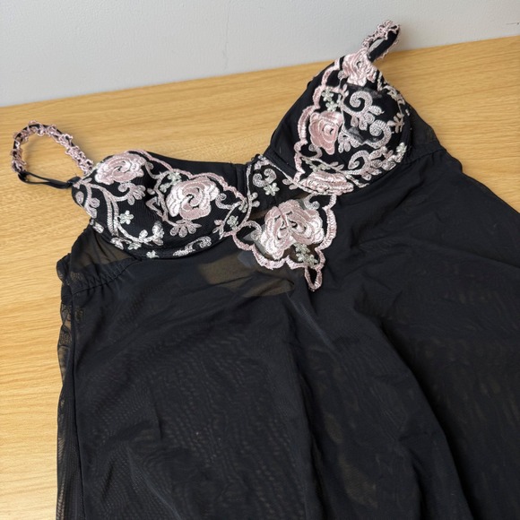 Gilligan & O'Malley Other - Y2K‎ Babydoll Floral Embroidery Sheer Mesh 34B Chemise Coquette Romantic Boudoir